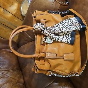 Large MK Hamilton Purse Lock w Key Charm Chain Link Handle w Scarf